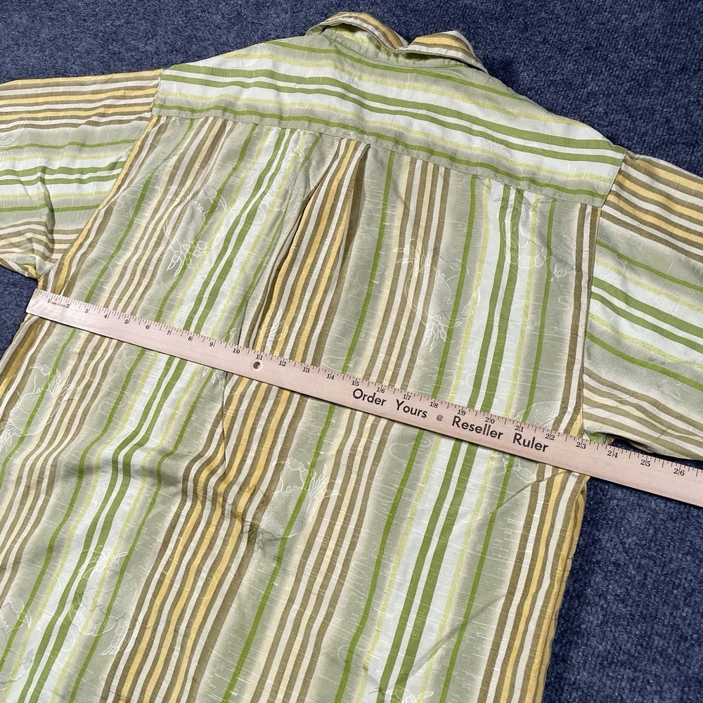 Vintage Tommy Bahama Striped Crab Embossed Silk Loop Collar Camp Shirt Mens L - Picture 6 of 6